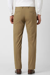 Men's Beige Formal Solid Slim Fit Trouser