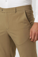 Men's Beige Formal Solid Slim Fit Trouser