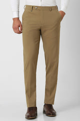 Men's Beige Formal Solid Slim Fit Trouser