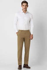 Men's Beige Formal Solid Slim Fit Trouser