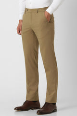 Men's Beige Formal Solid Slim Fit Trouser