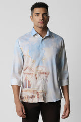 Men's Blue Party Slim Fit Printed Full Sleeves Shirt