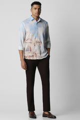 Men's Blue Party Slim Fit Printed Full Sleeves Shirt