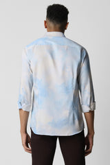 Men's Blue Party Slim Fit Printed Full Sleeves Shirt