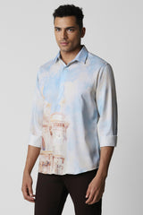 Men's Blue Party Slim Fit Printed Full Sleeves Shirt