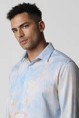 Men's Blue Party Slim Fit Printed Full Sleeves Shirt