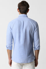 Men's Blue Casual Slim Fit Solid Full Sleeves Shirt