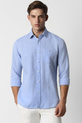 Men's Blue Casual Slim Fit Solid Full Sleeves Shirt