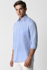 Men's Blue Casual Slim Fit Solid Full Sleeves Shirt