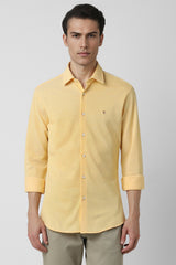 Men's Yellow Casual Slim Fit Solid Full Sleeves Shirt