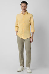Men's Yellow Casual Slim Fit Solid Full Sleeves Shirt