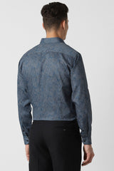 Men's Blue Party Slim Fit Printed Full Sleeves Shirt