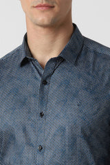 Men's Blue Party Slim Fit Printed Full Sleeves Shirt