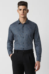 Men's Blue Party Slim Fit Printed Full Sleeves Shirt