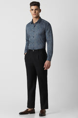 Men's Blue Party Slim Fit Printed Full Sleeves Shirt