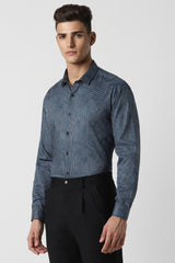 Men's Blue Party Slim Fit Printed Full Sleeves Shirt