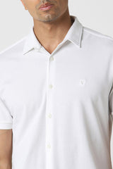 Men's White Casual Slim Fit Solid Half Sleeves Shirt