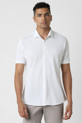 Men's White Casual Slim Fit Solid Half Sleeves Shirt
