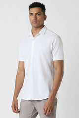 Men's White Casual Slim Fit Solid Half Sleeves Shirt