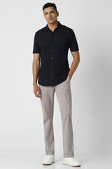 Men's Navy Casual Slim Fit Solid Half Sleeves Shirt