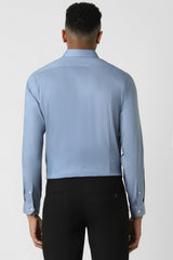 Men's Blue Work Slim Fit Solid Full Sleeves Shirt