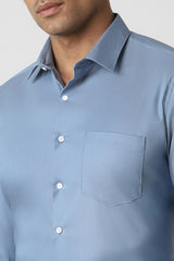Men's Blue Work Slim Fit Solid Full Sleeves Shirt