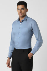 Men's Blue Work Slim Fit Solid Full Sleeves Shirt