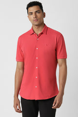 Men's Pink Casual Slim Fit Solid Half Sleeves Shirt