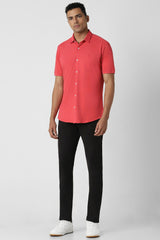 Men's Pink Casual Slim Fit Solid Half Sleeves Shirt
