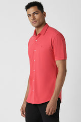 Men's Pink Casual Slim Fit Solid Half Sleeves Shirt