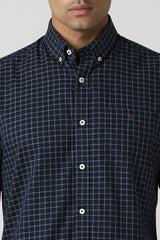 Men's Navy Casual Slim Fit Checked Half Sleeves Shirt