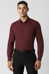 Men's Red Work Slim Fit Solid Full Sleeves Shirt