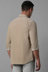Men's Beige Casual Solid Slim Fit Full Sleeves Shirt