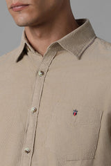 Men's Beige Casual Solid Slim Fit Full Sleeves Shirt