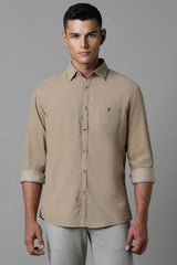 Men's Beige Casual Solid Slim Fit Full Sleeves Shirt