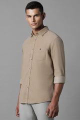 Men's Beige Casual Solid Slim Fit Full Sleeves Shirt