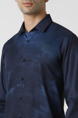Men's Navy Party Slim Fit Printed Full Sleeves Shirt