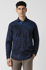 Men's Navy Party Slim Fit Printed Full Sleeves Shirt