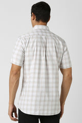 Men's Beige Casual Slim Fit Checked Half Sleeves Shirt