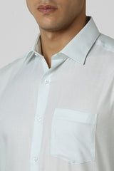 Men's Green Work Regular Fit Solid Full Sleeves Shirt