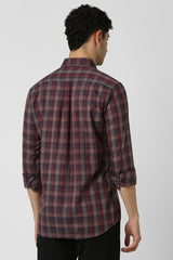 Men's Red Casual Slim Fit Checked Full Sleeves Shirt
