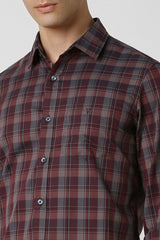 Men's Red Casual Slim Fit Checked Full Sleeves Shirt