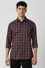 Men's Red Casual Slim Fit Checked Full Sleeves Shirt