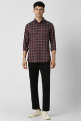 Men's Red Casual Slim Fit Checked Full Sleeves Shirt