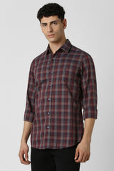 Men's Red Casual Slim Fit Checked Full Sleeves Shirt