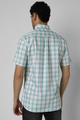 Men's Green Casual Slim Fit Checked Half Sleeves Shirt