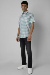 Men's Green Casual Slim Fit Checked Half Sleeves Shirt
