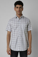 Men's Purple Casual Slim Fit Checked Half Sleeves Shirt