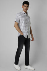 Men's Purple Casual Slim Fit Checked Half Sleeves Shirt