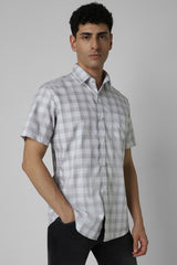 Men's Purple Casual Slim Fit Checked Half Sleeves Shirt